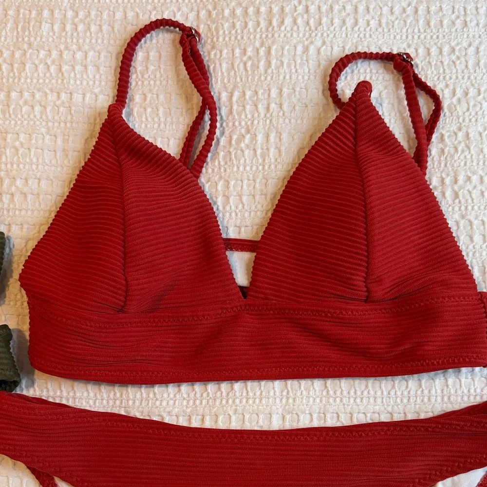 CUPSHE Women’s Two Piece Triangle Top  Set of 2 Green and Orange - Picture 5 of 9